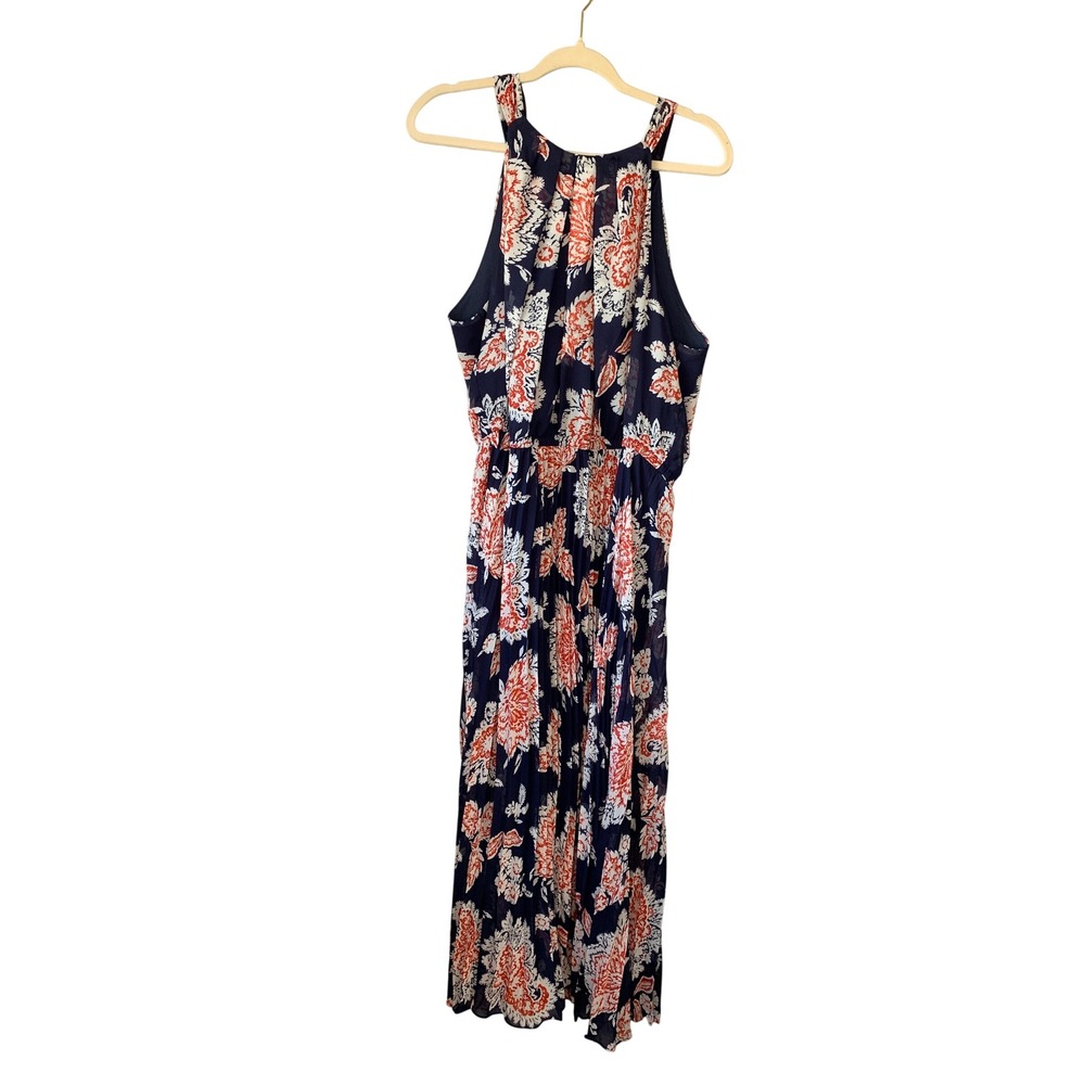 Lane Bryant Floral Print Maxi Dress Navy Blue Red Sleeveless Halter Neck Size 16